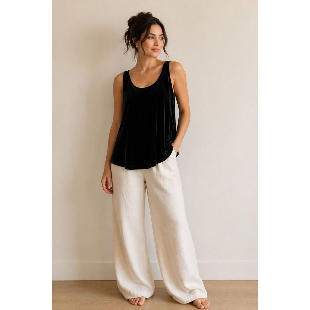 Eileen Fisher Black Velvet Tank Top L Minimalist Luxe Layering